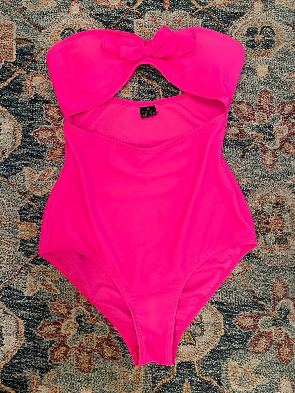 Neon Pink One-Piece Swimsuit with Bow and Cutout